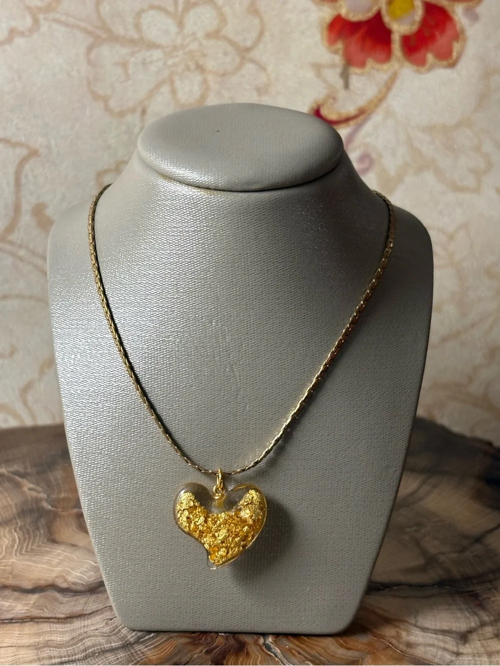 Glass Witches Heart Pendant Filled with Gold Leaf Flakes